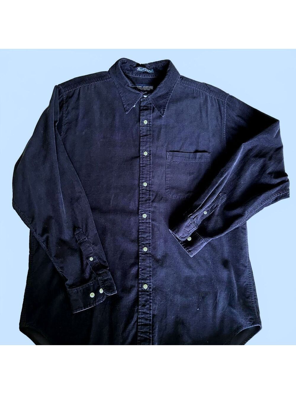 John Ashford Men L Eggplant Purple Corduroy Shirt 100% Cotton Button Down